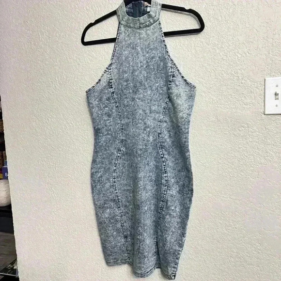 Denim Bodycon Stretch Mini Dress - Size L - Picture 2 of 5